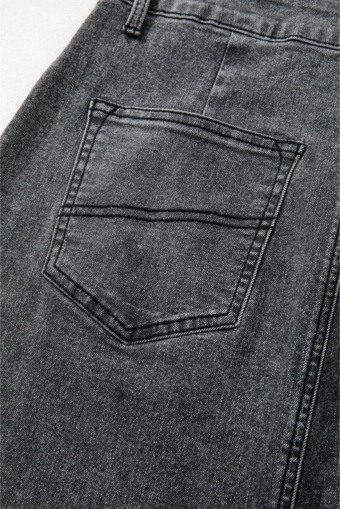 'Mobi' Raw Hem Midi Denim Skirt with Pockets - Celes Fashion